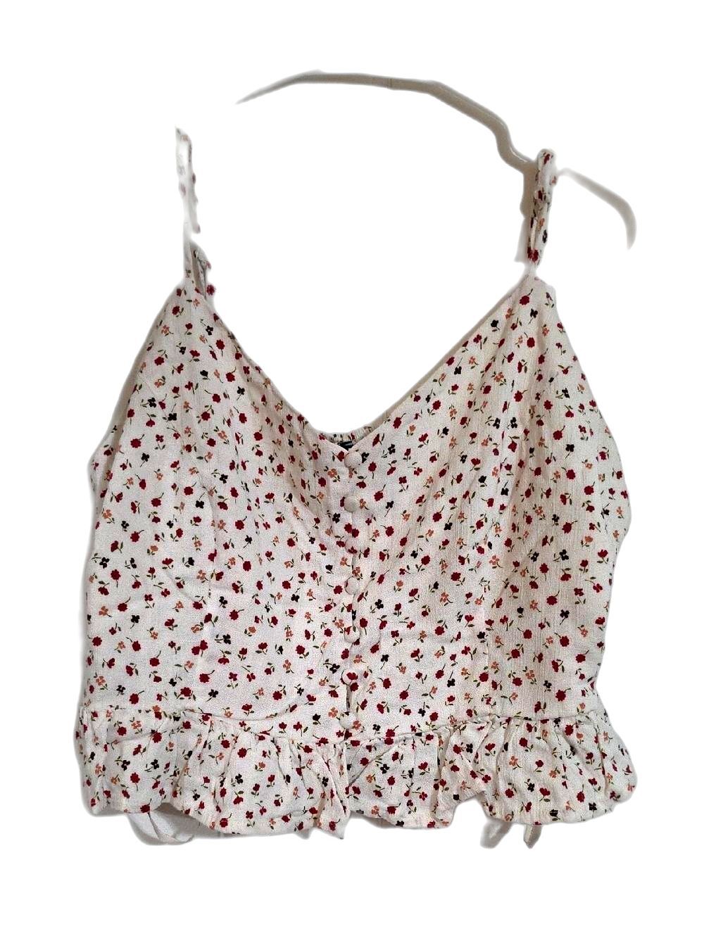 Forever 21 White And Red Floral Ruffle Crop Top